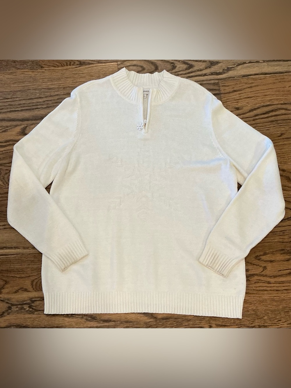 Breckenridge Y2K 2000s Ivory Cream Quarter Zip Snowflake Sweater XL